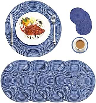 Round placemats and smaller drink coasters