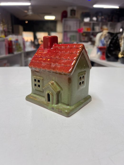 Glazed ceramic house tealight lantern