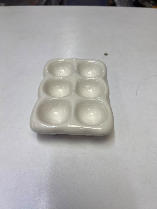Glossy White Ceramic Six-Egg Holder Tray