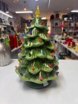 Vintage-style ceramic Christmas tree with multicoloured lights