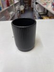 Vertical-ribbed black ceramic pot or planter