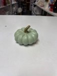 Small, sage-green decorative pumpkin figurine thumbnail 2