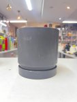 Dark Gray Cylindrical Plant Pot with Integrated Saucer