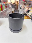 Dark Gray Cylindrical Plant Pot with Integrated Saucer thumbnail 2